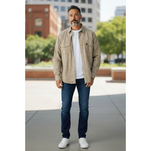 M1096)Vtg Tony Lama Men Tan  Western Cowboy Rodeo Button Up Long Sleeve Shirt L